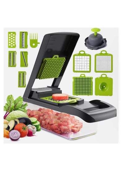 Buy Vegetable Chopper, Pro Onion Chopper, 14 in 1Multifunctional Food Chopper, Kitchen Vegetable Slicer Dicer Cutter,Veggie Chopper With 8 Blades,Carrot and Garlic Chopper With Container in UAE