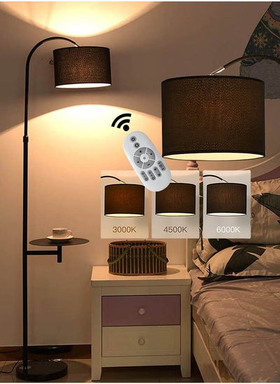 Buy Floor Lamps Nordic Vertical Floor Lamp with Table Shelves Modern LED Coffee Table Standing Lamp with Shelf and Fabric Lampshade Height Adjustment for Living Room and Bedroom in Saudi Arabia