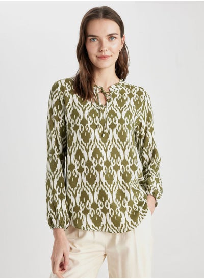 Buy Regular Fit Crew Neck Long Sleeve Blouse in UAE