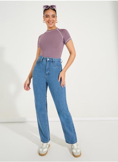 Buy Solid Full Length Mom Fit Jeans in Saudi Arabia