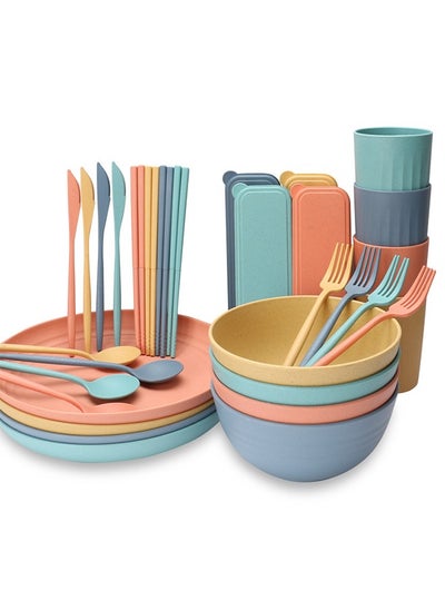 Buy 32-Piece Set of Wheat Straw Bowl, Cup and Plate Tableware Set in Saudi Arabia