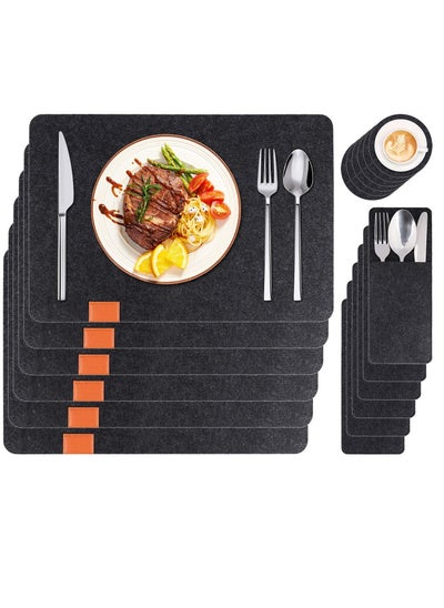 اشتري Felt Place Mat Set Coasters and Cutlery Pockets Set of 6 Heat Resistant Washable Place Mats for Home Restaurant Dining Table 40 x 30 cm في السعودية