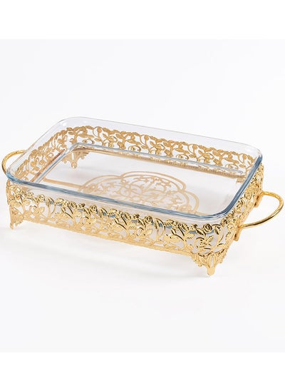 Buy Roza Large Rectangular Tray, Gold - 45x22 cm in UAE