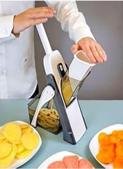 اشتري 5 in 1 Mandoline Slicer Provides a Unique and Versatile Experience in Cutting Vegetables and Fruits - Thanks to Its Vertical Design. (Gray) في مصر