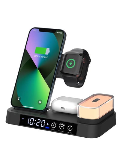 اشتري Wireless Charging Station 4 in 1 with Night Light and Clock Alarm Function في مصر