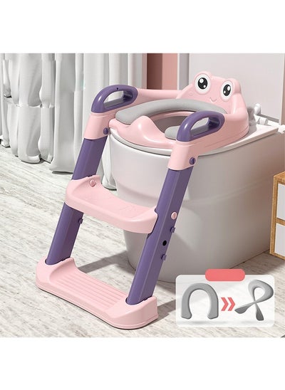 Buy Potty Training Toilet Seat for Toddlers with Step Stool, 2-in-1 Foldable Seat, Anti-Slip Pad, Safe Handles for Kids, Training Seat with Splash Guard And Adjustable Height Non-Slip Step Ladder in UAE