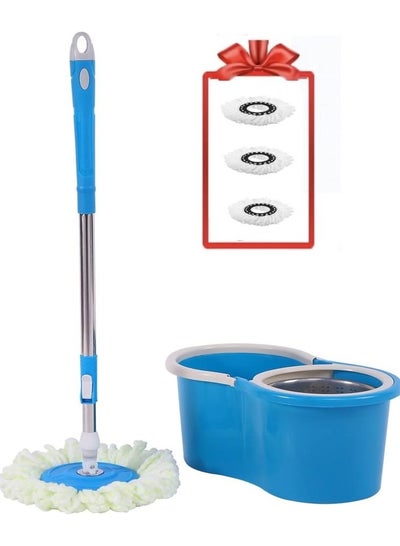 Buy Spin Mop With Bucket| Rotating Mop|360° Spinning mop|Extended Easy Press Stainless Steel Handle|Blue in Saudi Arabia