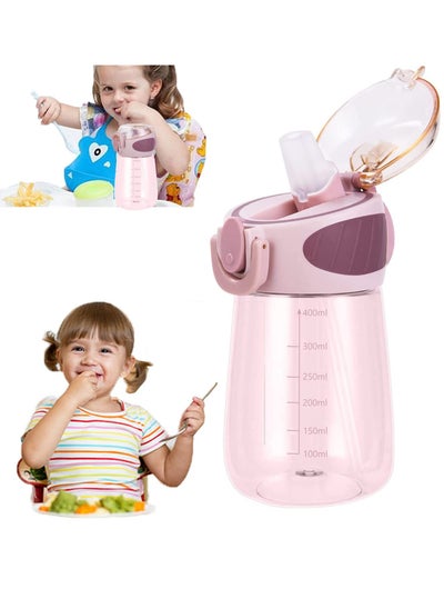 Buy Kids Water Bottle, Baby Toddler Sippy Cup with Scale,400ML/14oz BPA Free, Leak Proof, Shatter Milk, and Juice for School Family Outdoor Travel, Pink in UAE