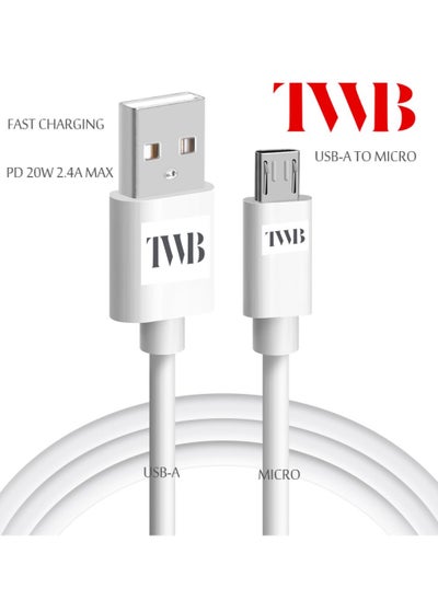 Buy Premium USB A to Micro cable 20W power delivery up to 2.4A fast charging high speed data transfer 1m length compatible with most smartphones and tablets white in Saudi Arabia