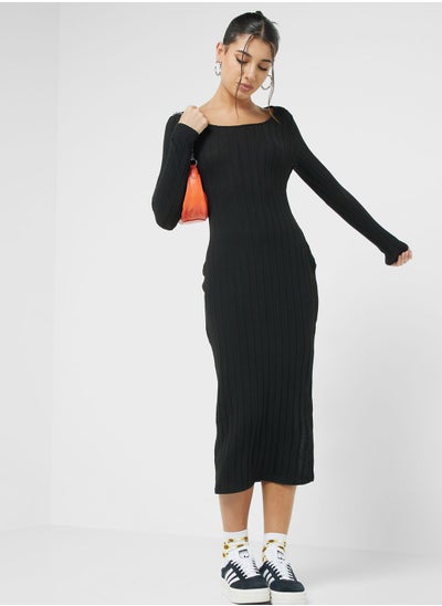 اشتري Bodycon Ribbed Side Slit Dress في الامارات