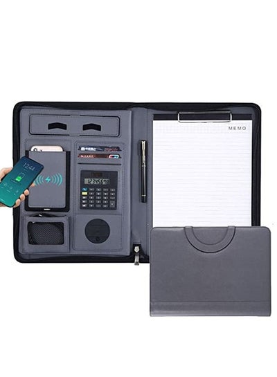 اشتري A4 Multi-function Folder Wireless/wired Charging Folder Combination, with Notebook,Calculator, Mobile Power في السعودية