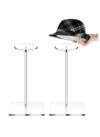 اشتري 2 Set Clear Acrylic Hat Stand and Wig Display Rack, Hat Stands for Display, Clear Round Riser Stands for Wig Hat Display, Riser Wig Display Holder for Hat Watch 12" في السعودية