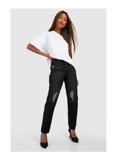 اشتري Basic High Waisted Slashed Knee Mom Jeans في السعودية