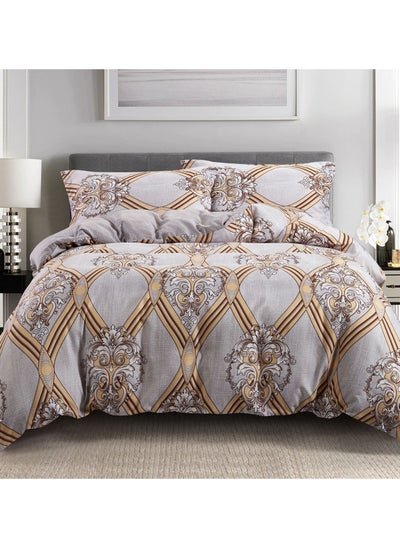 Buy 3-Piece Duvet Cover Set Microfiber Gold/Grey King in Saudi Arabia