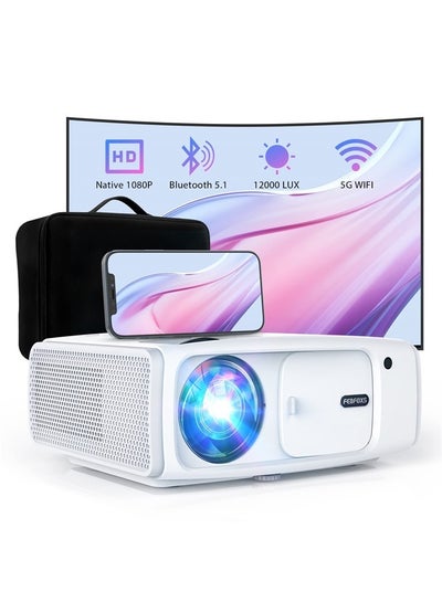 Buy Projector with WiFi and Bluetooth - 12000LUX 400 ANSI Lm Native 1080P Portable Projector with Bag, FHD Movie Projector, Supports 4K & Zoom, Compatible w/Phone/PC/DVD/PS5 in UAE