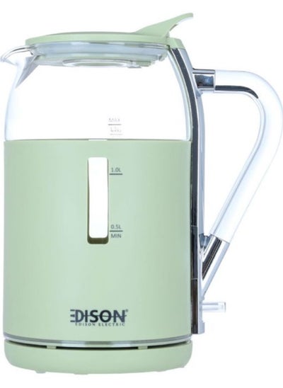 Buy Edison electric kettle, glass, 1.5 liters, 2200 watts - green in Saudi Arabia