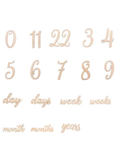 اشتري 19 Pieces Baby Milestone Cards, Wooden Numbers Baby Milestone Sign Baby Gift Sets, Newborn Photography Prop Newborn Growth Monthly Card في الامارات