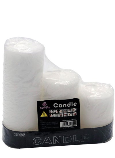 Buy Set of 3 candles in three different sizes 16 cm, 10 cm, 8 cm white in Saudi Arabia