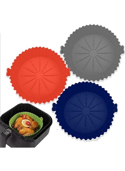 Buy 3 Pack Air Fryer Silicone Liners, 7inch Reusable Air Fryer Basket, Air Fryer Silicone Pot, Baking Accessories Replacement of Flammable Parchment Liner Paper Food Safe Easy Cleaning Round in Saudi Arabia