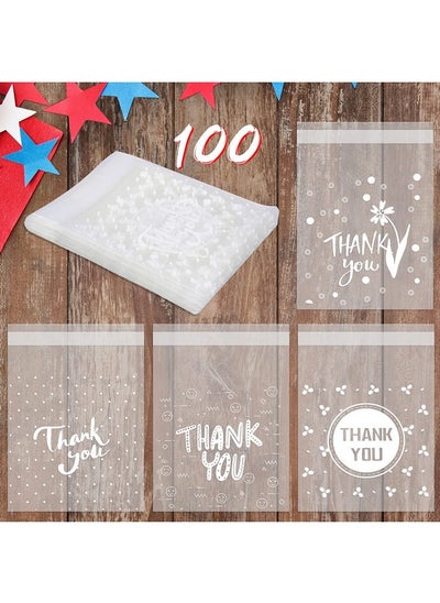 Buy 100Count Thank You Cookie Candy Treat Bags Selfadhesive Sweets Biscuit Dessert Plastic Bags Packaging Cellophane Gift Goody Bags For Bithday Summer Party Favors Supplies 3.9×5.1Inch in UAE