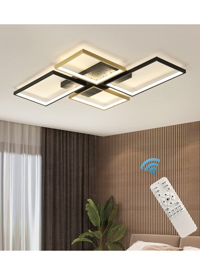 Buy LED Ceiling Light, 92W Modern Ceiling Lamp 4 Squares Acrylic Flush Mount Chandelier, Black and Gold Rectangular Geometric Dimmable Ceiling Lighting Fixture for Bedroom Living Room Dining Room in UAE