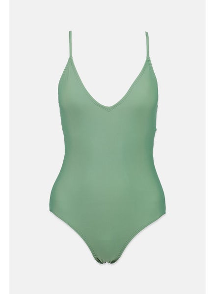 اشتري Women One Piece Solid Swimsuit, Dark Ivy في السعودية