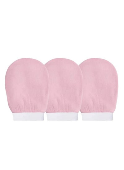 Buy Korean loofah for cleaning the skin and exfoliating the skin, viscose shower glove for making Moroccan bath at home, pink color 3 pcs in Saudi Arabia