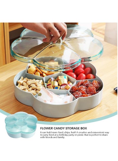 Buy Plastic Serving Trays with Lid 6 Compartment Food Storage Candy Organizer, Veggie Tray for Snack and Fruit, 9.8x2.6Inch, Blue in Saudi Arabia