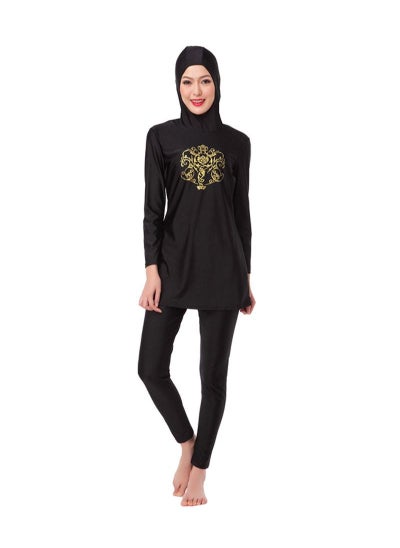 اشتري Long Sleeve Hooded Neck Burkini Black/Gold في الامارات