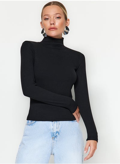 Buy Black Premium Soft Fabric Turtleneck Fitted Stretch Knitted Blouse TWOAW24BZ00119 in Egypt