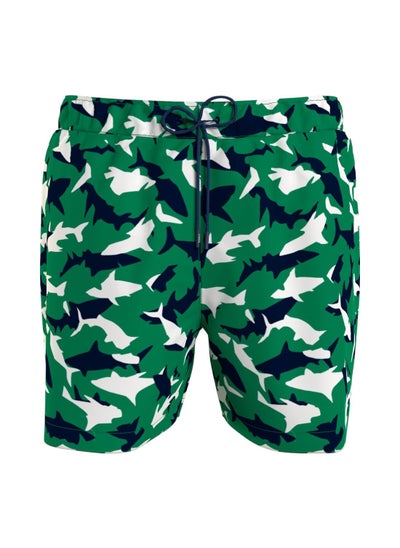 Buy Men's Print Drawstring Mid Length Swim Shorts - Polyester, Green in Saudi Arabia