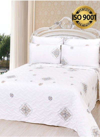 Buy 6Piece Microfiber Floral Bedspread Set Fits 200 x 200 cm Double Size Bed King Size Compressed Comforter Set Elmira Series in Saudi Arabia