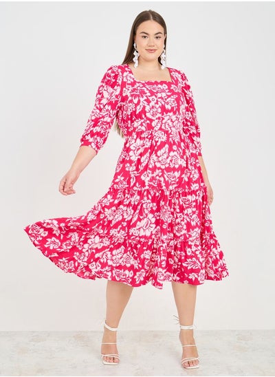 Buy Floral Print A-Line Midi Dress in Saudi Arabia