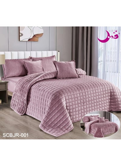 Buy Quilt set for two people a double sided system a velvet face and a soft fur face 6 pieces light fixed filling 230by250 in Saudi Arabia