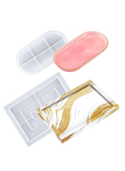 Buy Silicone Tray, Resin Mold Large Rectangle Rolling Tray Mold Oval Epoxy Casting Coaster Mold Resin Board Mold Jewelry Holder Mold Fruit Snack Plate Tray Mold with Edge for Home Decor 2 Pcs in UAE