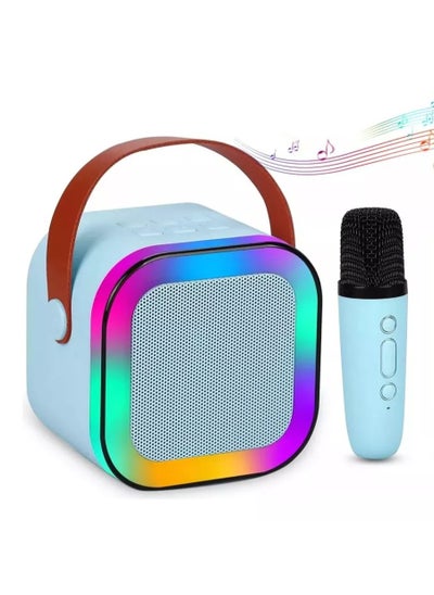 Buy Kids' Karaoke Singing Machine Portable Bluetooth Speaker with Wireless Mics and Colorful Lights (Blue) in UAE