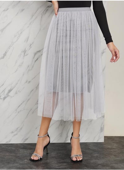 Buy Mesh Insert A-Line Midi Skirt in Saudi Arabia