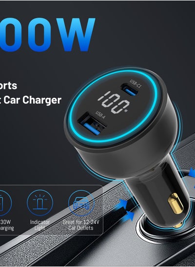 Buy 100W Super Fast Car Charger Fast Charging 2-Port USB Car Power Adapter With 100W USB C Cable Car Fast Charger Plug for Samsung S24 Series, Steam Deck, Macbook, Laptops, Tablets, iPhone, Huawei in Saudi Arabia