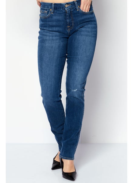 اشتري Women Regular Fit Mid Rise Straight Leg Stretch Jeans, Blue في الامارات