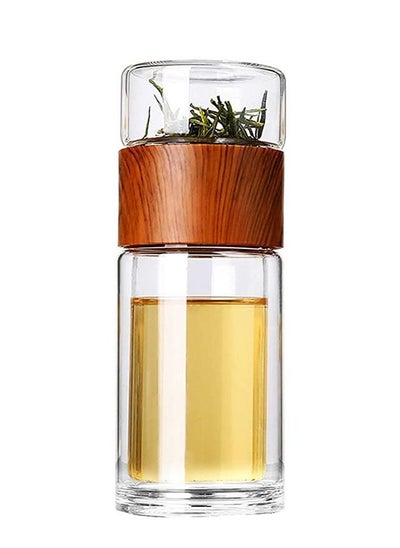 Buy 230ML Glass Tea Infuser,Bottle Tea Flood Cup,Double Wall Portable Travel Tumbler Mug,Leakproof Tea Bottle with Strainer Carry,Tea water separating cup,Travel Mug with Strainer-Wood Grain in Saudi Arabia