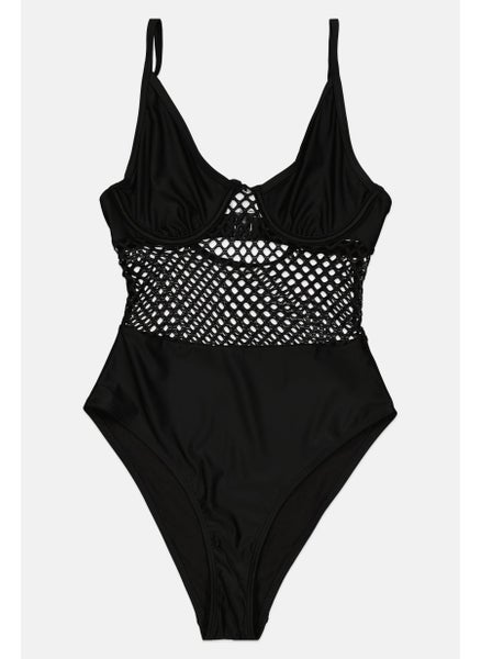 Buy Women Textured One Piece Swimwear, Black in UAE