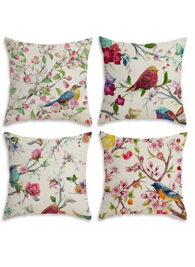 Buy Spring Floral Linen Pillowcase, a Set of 4 Pillowcases for Sofa Sofa Living Room, Home Decor Sofa Digital Printing Home Furnishing Cushion Cover in UAE