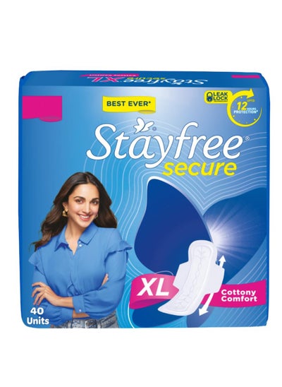 Buy Stayfree Secure xl | 40 Pads | Cottony Soft Sanitary Pads for Women | With leakLock Technology | Odour Control | Absorbs upto 100% fluid | Up to 12 Hours of Protection | in UAE