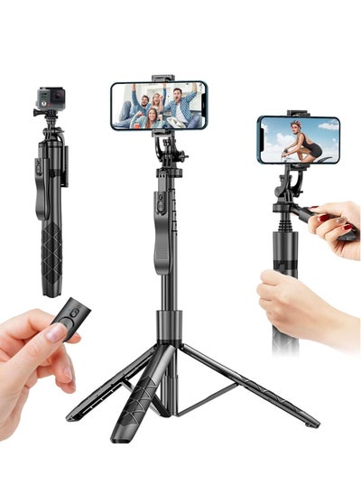 Buy Tycom Selfie Stick For Phone Size 4.5-6.2Inch, Extendable to 160cm Selfie Stick Tripod with Bluetooth Wireless Remote Phone Holder (L16 Black) in UAE