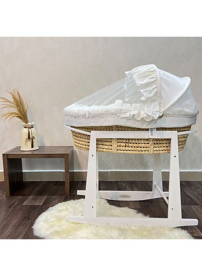Buy Moses Basket Cradle with Rocking Stand White in Saudi Arabia