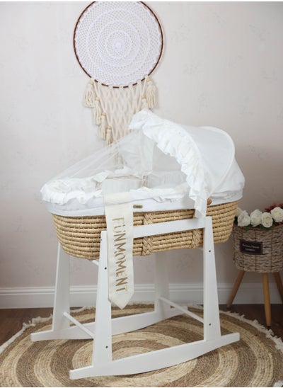 Buy Moses Basket Bed with Wooden Rocking Stand White Color in Saudi Arabia