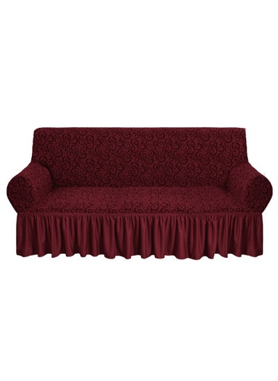 Buy Jacquard Fabric Stretchable Three Seater Sofa Cover Maroon in UAE