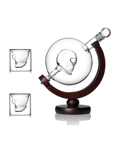 Buy Whiskey Decanter,800ml Crafted Glass Globe Decanter Set with 2 Shot Glasses 75ml in UAE