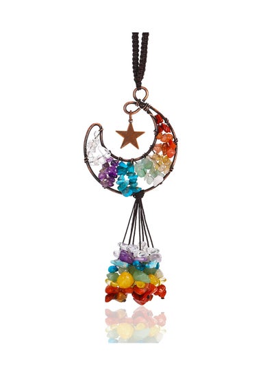 اشتري Tree of Life Hanging Ornament, Chakra Crystal Hanging Ornament Moon Shape Healing Crystal Stones Car Rear View Mirror Hanging Accessories Wall Home Decor في الامارات