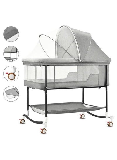 Buy 4-In-1 Multi-Functional Baby Bed Newborn Baby Crib Bed Mobile Portable Sleeping Basket Bed with Mosquito Net - Grey in Saudi Arabia